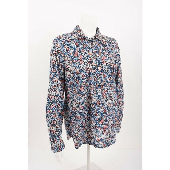 J.Crew Womens Shirt Top Blouse Popover Size M Navy Blue Floral 1/2 Button Front - Picture 5 of 6